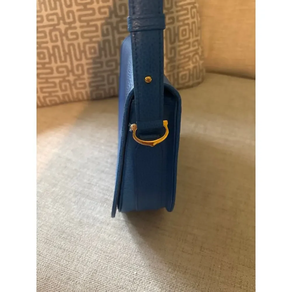 vintage Cartier Must Line saddle/shoulder bag made from grained blue leather